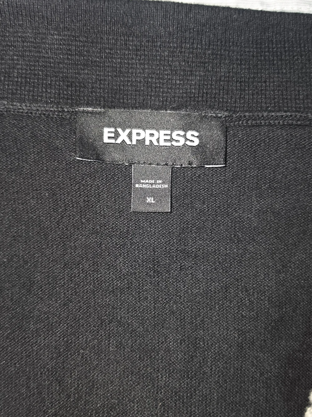 Express Black and Gray Vertical-Stripe Zip Polo